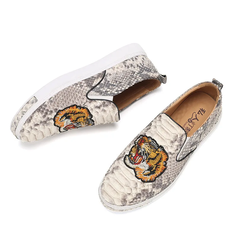 US $142.29 Cool Tiger Designer Authentic Python Leather Men Casual Flat Loafers Shoes Exotic Genuine Real Snakeskin Male Slipon Shoes