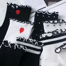 Милые хлопковые забавные носки в горошек с сердечками и полосками; женские теплые милые носки Kawaii Art Happy; Дышащие носки в Корейском стиле; модная уличная одежда
