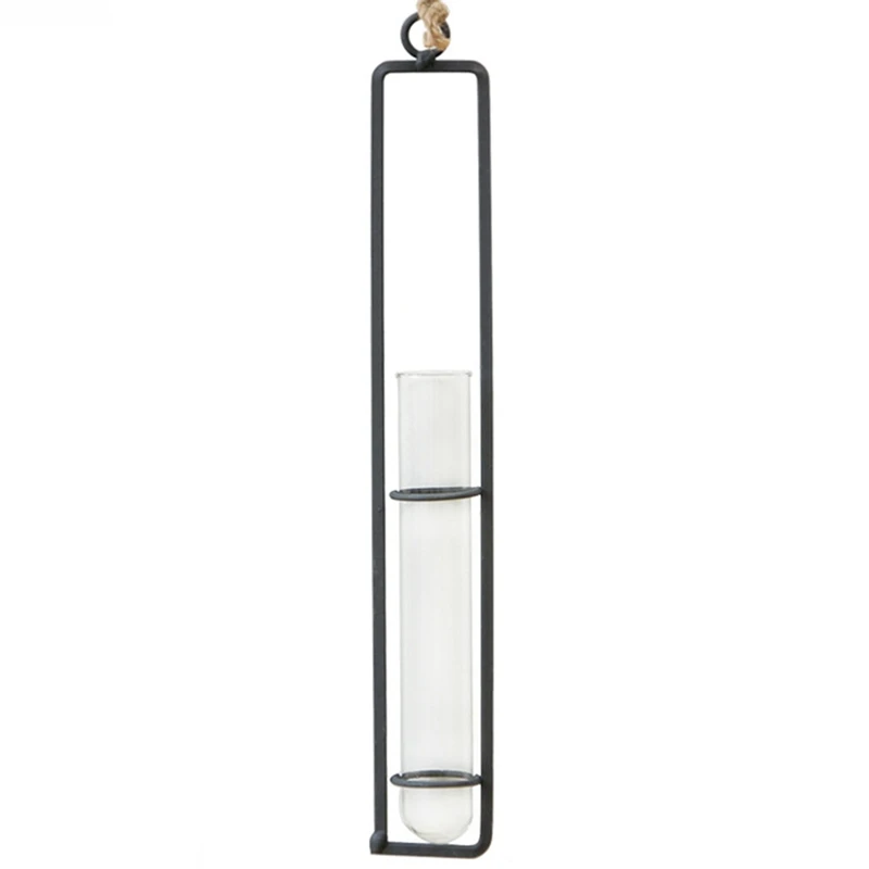Simple Iron Wall Hanging Flower Pots Creative Mini Flowerpot Popular Glass Hydroponics Hanging Vase Home Bedroom Decor Pendants