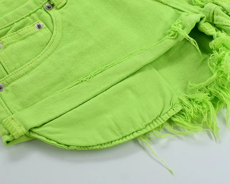 Sexy Casual Summer Green Long Pockets Jeans Shorts Women Fashion Low Waist Tassel Ripped Denim Shorts New Solid Color Hot Short (37)