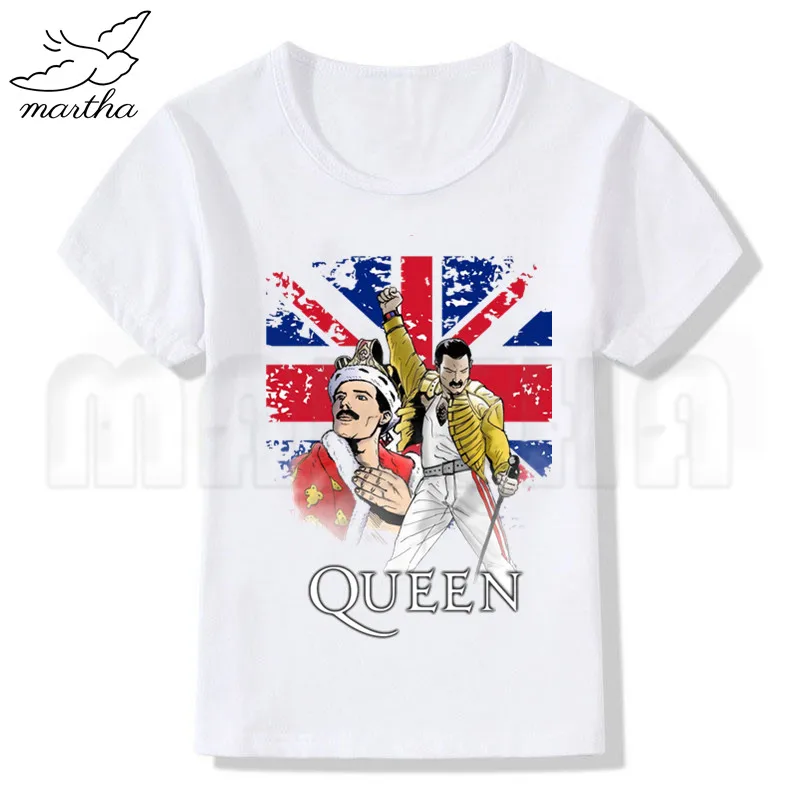 WhiteD The queen Band Freddie Mercury/Летние Стильные Забавные милые топы для девочек, модная уличная одежда, Harajuku, футболка для мальчиков уличная детская белая футболка - Цвет: WhiteD