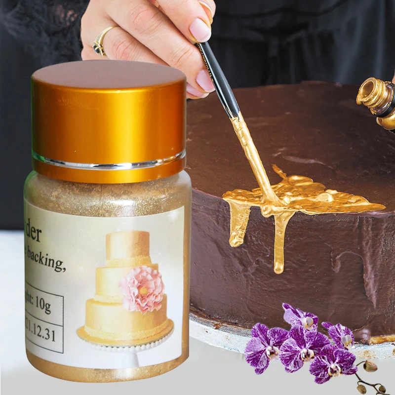10 г на бутылку Золотой съедобный порошок можно использовать для украшения продуктов, как Торт Мороженое шоколад, продукты питания съедобные,пищевое золото для торта