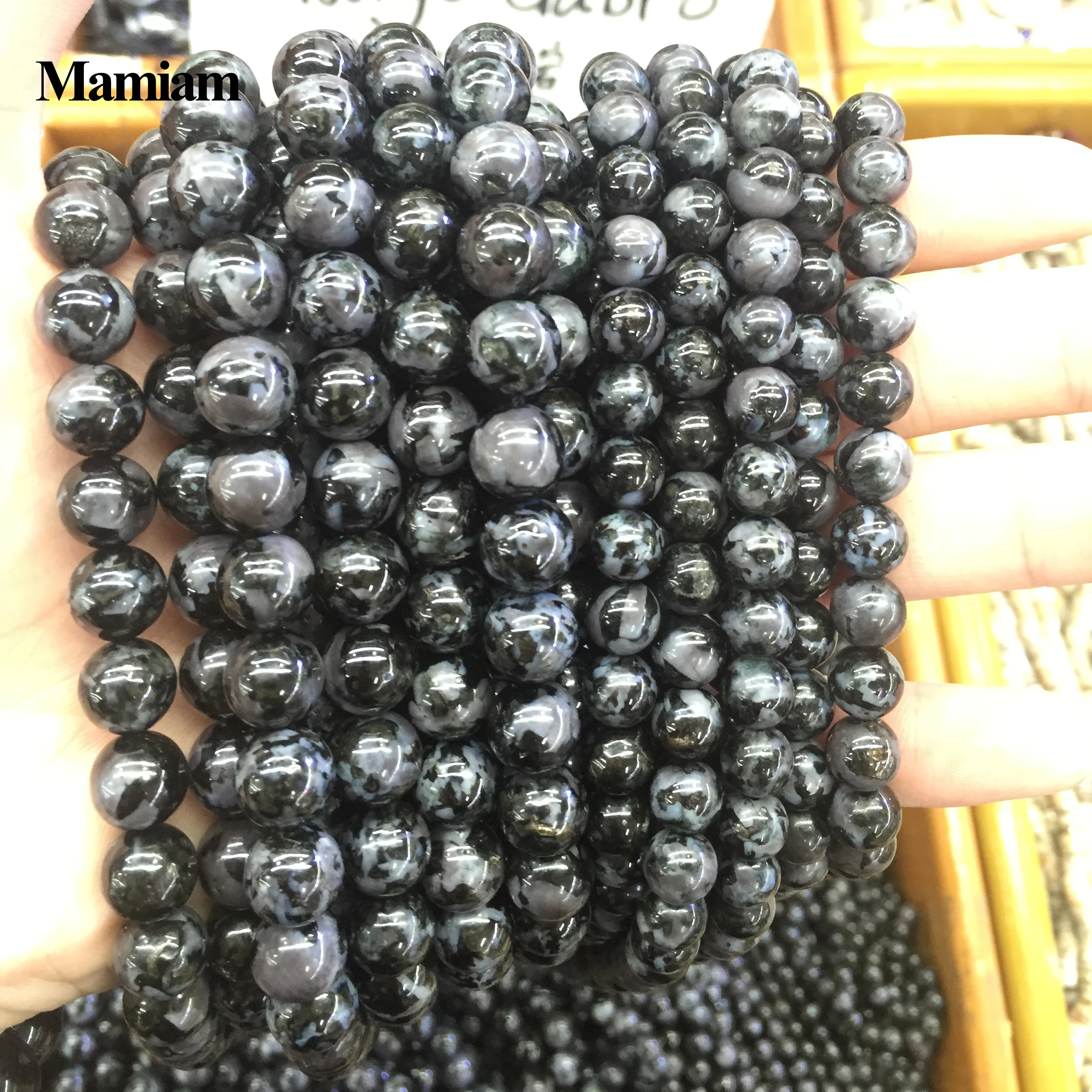 Фото Натуральные бисеры A Indigo Gabbro mamam, Гладкий Круглый камень, самодельный браслет, ожерелье, ювелирные изделия, дизайн драгоценных камней №2
