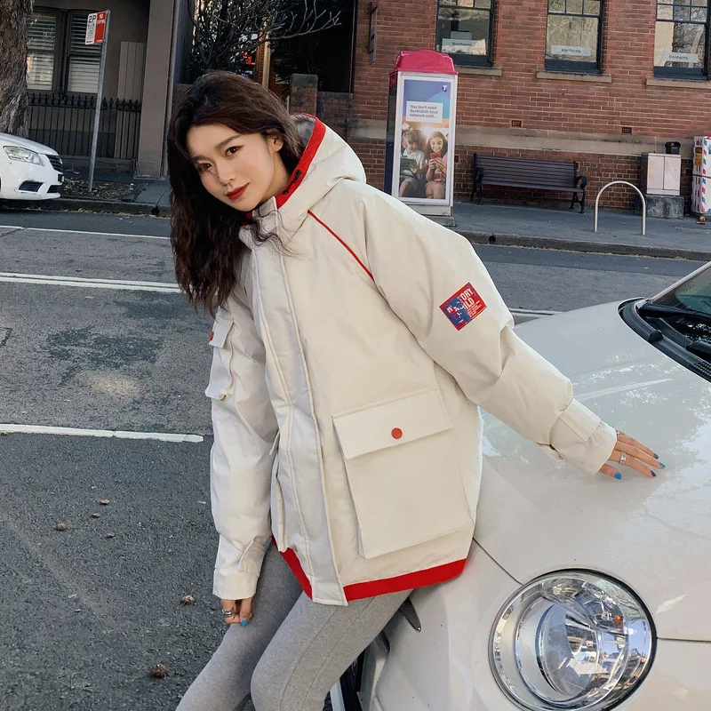 

Photo Shoot 2019 Winter New Style Korean-style Loose-Fit Two-color Zipper Contrast Color Industrial Workwear Short Cotton Coat C
