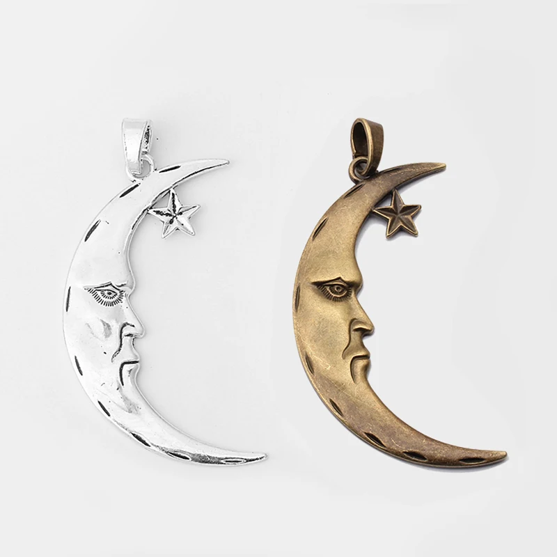 

5Pcs Large Tibetan Bronze/Silver Crescent Moon Human Face Charms Pendant For DIY Necklace Jewelry Making Supplies