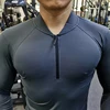 Quick Dry Running Shirt Men Bodybuilding Sport T-shirt Long Sleeve Compression Gym Fitness Tight zipper collar Autumn winter 4