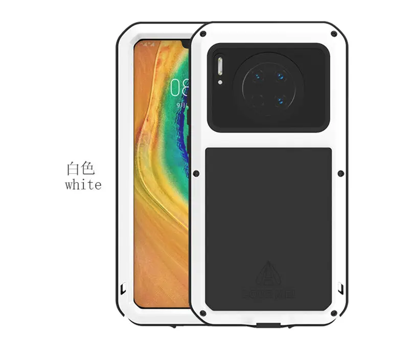 White Алюминиевый металлический бронированный чехол для huawei mate 30, чехол, противоударный, 360 прочный, полный корпус, защита со стеклянной крышкой, huawei mate 30 mate 30 - Цвет: White