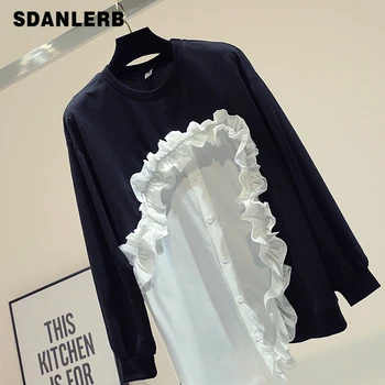 

Chiffon Patchwork Hoodies Women Autumn Pull Coat New Korean Style Loose Joker Long Sleeve Ins Sweatshirt Sudadera Mujer 2019