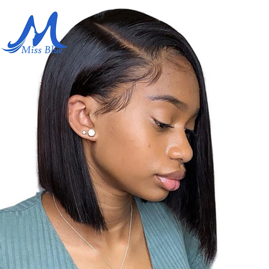 

Missblue Short Lace Front Human Hair Wigs For Black Women 13x4 Brazilian Remy Hair Lace Frontal BOB Wigs With Baby Hair