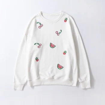 

Autumn and winter women's sweatshirt casual solid color embroidery decorative round neck long-sleeved sweatshirt