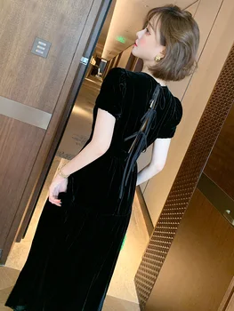 

Careful Machine Back Lace-up Hollow High Waist Slim-Fit Large Skirt Velvet Dress Women's 2020 Early Autumn