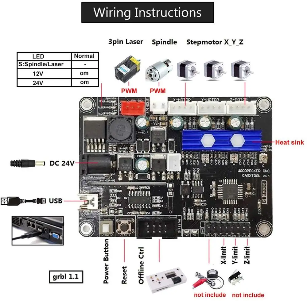 GRBL 1,1 USB порт ЧПУ гравировальный станок плата управления, 3 оси управления, лазерная гравировальная машина плата с автономным управлением