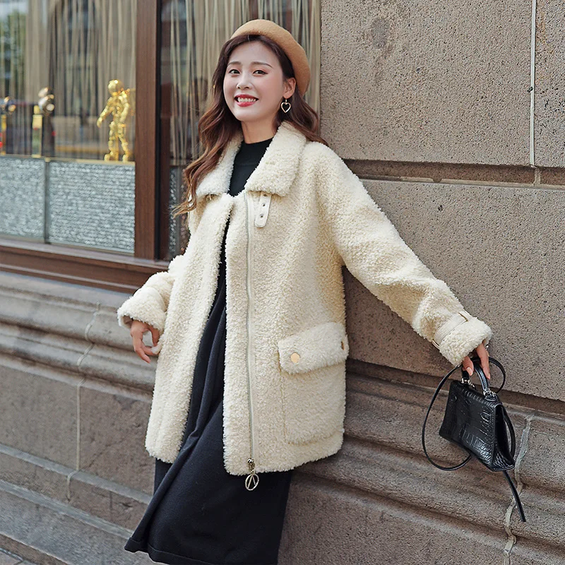 

2019 New Style Popular Korean-style New Style Lambs Wool Loose-Fit Slimming Versatile Raglan Sleeve ke li rong Winter Coat