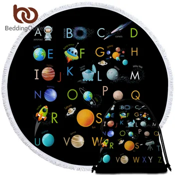 

BeddingOutlet Alphabet Round Beach Towel Space Planet Bath Towel for Teens Kids Letters Russian Playa Toalla Cartoon Animal Mat