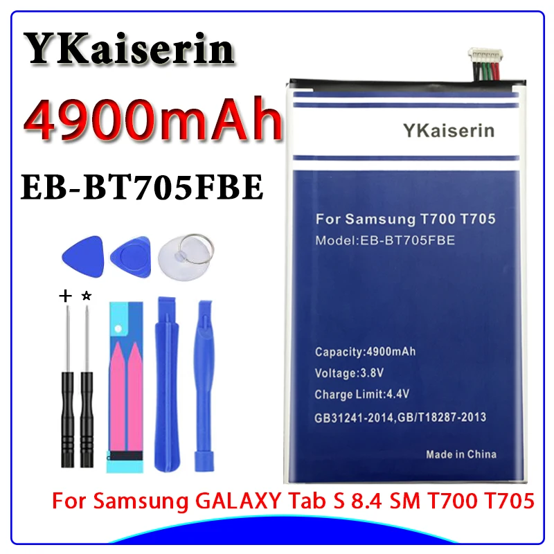 

YKaiserin 4900mAh EB-BT705FBE Li-polymer Battery For Samsung GALAXY Tab S 8.4 SM T700 T705 Phone Replacement Battery + Free Tool