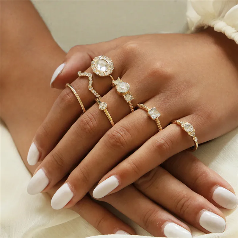 WUKALO, винтажные кольца золотого цвета для женщин, в богемном стиле, этнические, в стиле панк, с кристаллами, набор колец на палец, модные ювелирные изделия - Цвет основного камня: 15883