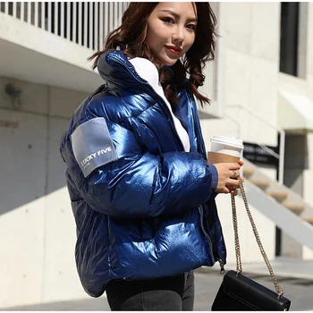 

2019 Fashion Winter Parka Women's Short Jacket Padded Down Loose Jackets Parkas Female Windproof Warm Ladies Bright Coats
