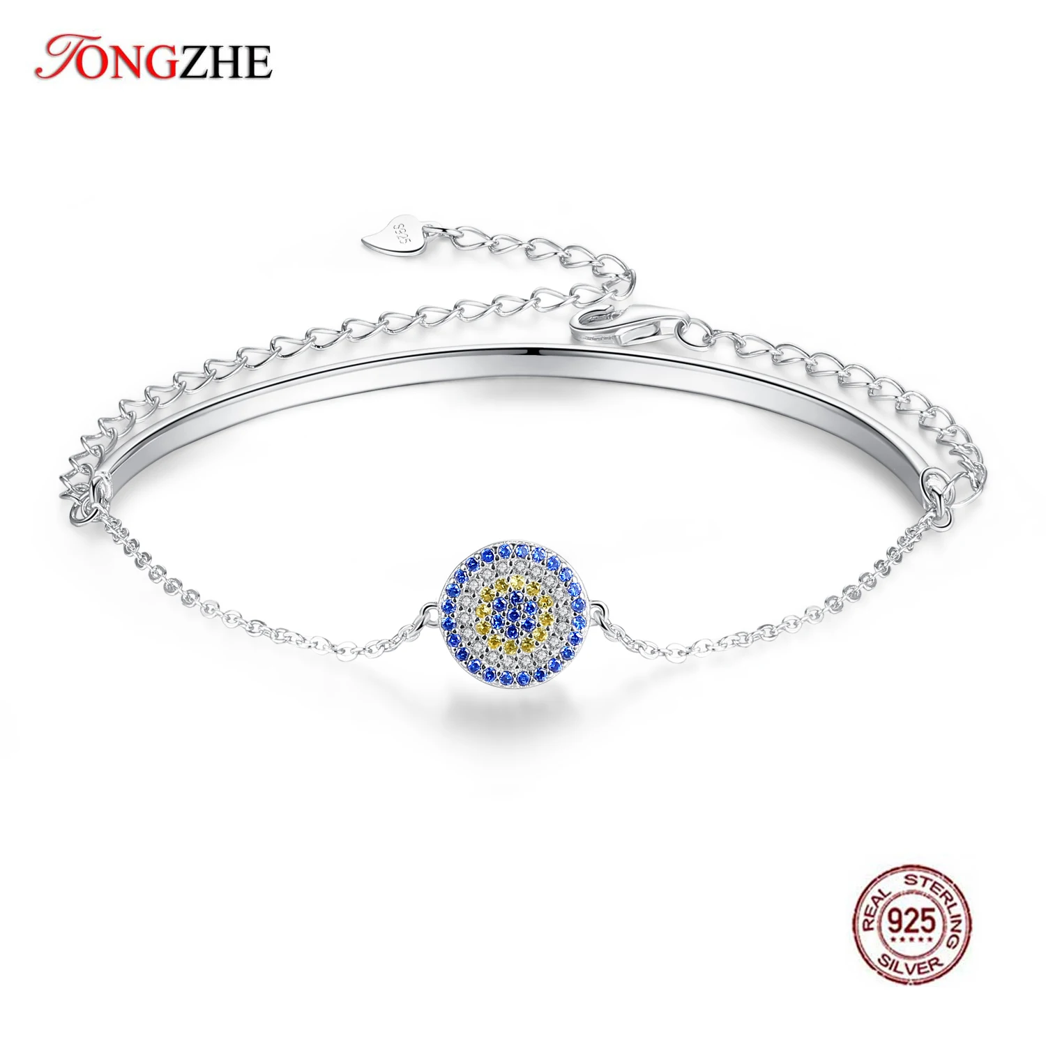 

TONGZHE Charm Luxury Brand Bracelets For Women 925 Sterling Silver Evil Eye Blue Stone Mens Bracelets 2019 Fashion Jewelry Gift