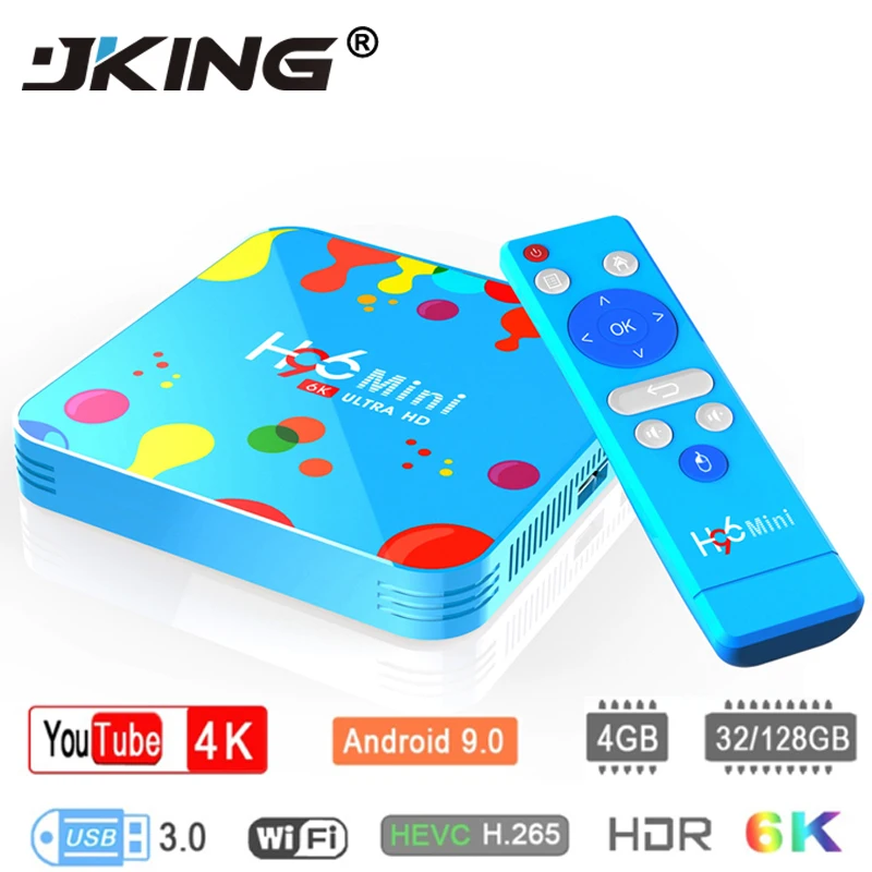 JKING 4 Гб 128 ГБ H96 Мини Android 9,0 tv Box Allwinner H6 четырехъядерный 6K H.265 Wifi HD проигрыватель google Youtube телеприставка 4GB32GB