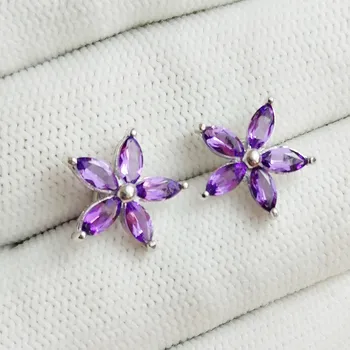 

Per jewelry Natural real amethyst flower stud earring Free shipping 925 sterling silver 0.15ct*10pcs gemstone C912311