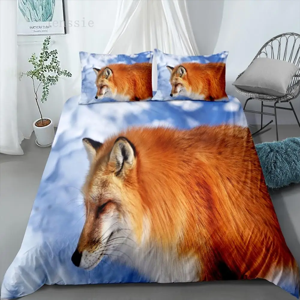 

Fox Print Kid Boy Bed Cover Set Animal Printed Duvet Cover And Pillowcases Comforter Cover Bedding Set 2/3 Pcs Set Home Decor
