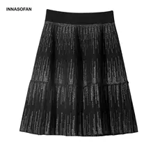INNASOFAN трикотажная Мини-юбка Женская осенне-зимняя плиссированная блестящая юбка модная Высококачественная шикарная юбка с высокой талией