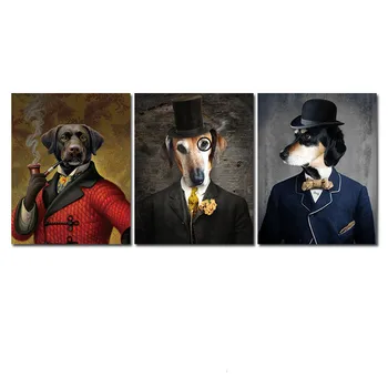 

Dog In Suit Animal Print Hanging Painting Cute Funny Retro Pet Bedroom Living Room Canvas Painting Oil Painting Wall Art Picture