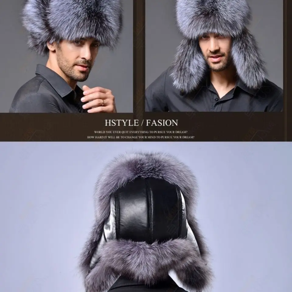 Bomer Hats Mens Elderly Mink Fur Caps Warm Thick Man Imitation Raccoon Fox Fur Hat Northeast Hat with Ears Men Ski Winter Hats brown leather bomber hat