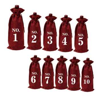 

10pcs Jute Wine Bags Hessian Numbered Wine Bottle Gift Bags With Drawstring For Blind Wine Cover Tasting 35*15cm