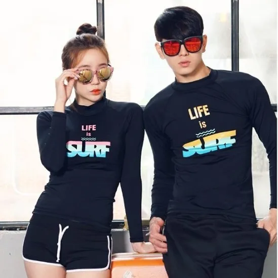 

2018 New Style Korean-style Couples Bathing Suit Long Sleeve Split Type Two-Piece Set Boxer Conservative Hot Springs Swimwear Be