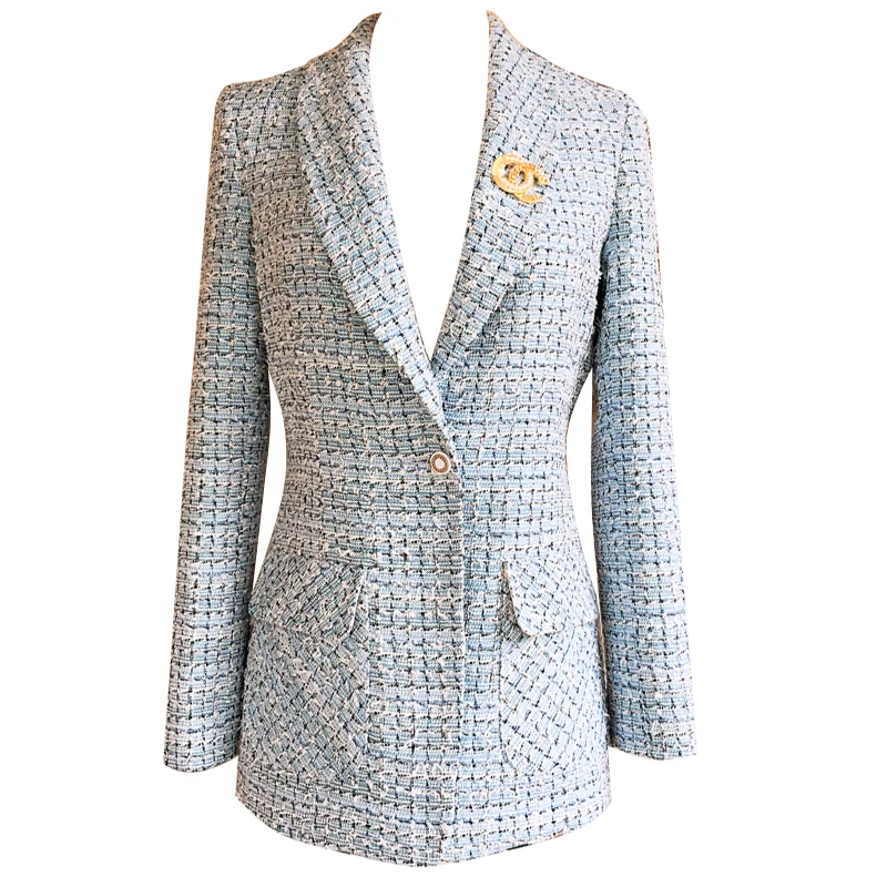 

2019 Spring Suit New Ladies Suit Long Sleeve Burr Tweed Medium Long Suit Jacket Elegant Retro Temperament Women Clothing
