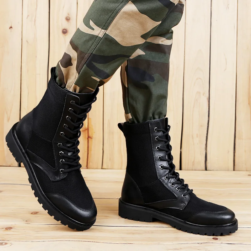 AURONET/мужские брендовые ботинки высокого качества в армейском стиле; удобные мужские черные ботинки из натуральной кожи; кроссовки; zapatos de hombre