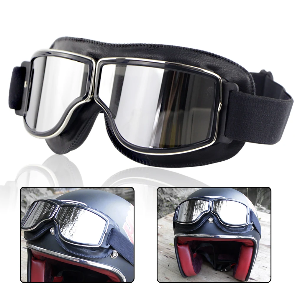 Universal Vintage Motorcycle Goggles Motorbike Scooter Biker Black