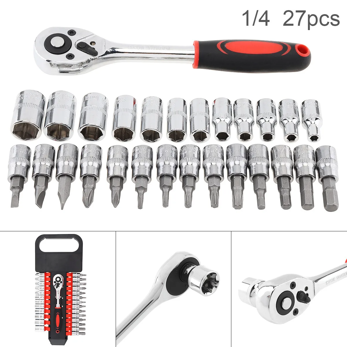 27pcs/set 1/4 Inch Universal Muiltifunctional Ratchet Socket Wrench Tool Set with Screwdriver Heads for Car Repair Spanner Kit |