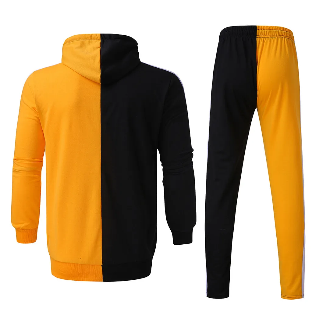 Спортивный костюм для мужчин; комплект из 2 предметов; сезон осень-зима; толстовка с капюшоном+ брюки; мужской спортивный костюм в стиле пэчворк; спортивная одежда для бега; 730