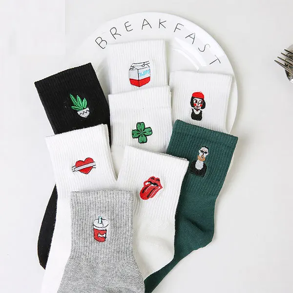 Женские хлопковые короткие носки в стиле Харадзюку с надписью Love killer Moustache Milk Cola