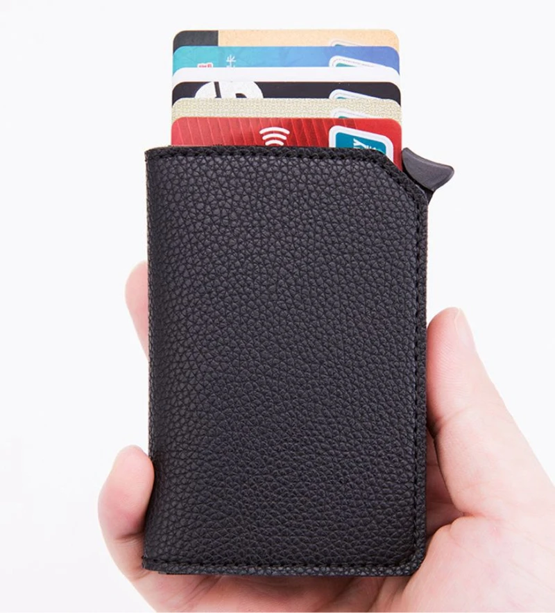 Модный Анти RFID блокирующий мужской держатель для кредитных карт PU маленький кошелек, кожаный ID Чехол для банковских карт металлический защитный кошелек для женщин