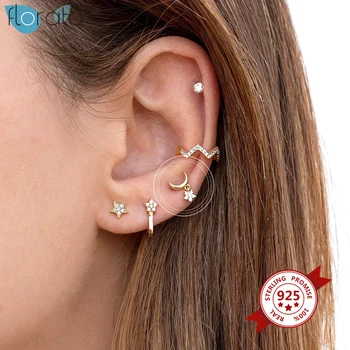 

925 Sterling Silver Moon Stud Earrings for Women Crystal Flower Prevent Allergy Zircon Earrings Fashion Jewelry