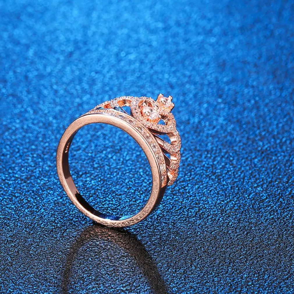Кольцо с короной для влюбленных фианит AAAAA инкрустированный фианитами обручальное кольцо для женщин мужчин розовое золото серебро Цвет
