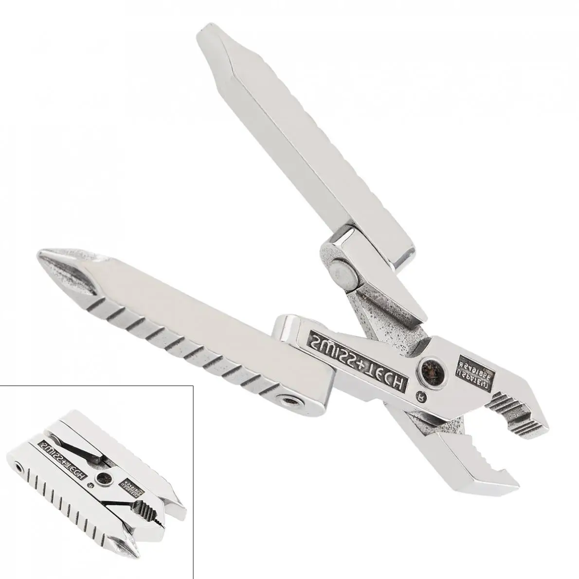 

Silver 420 Stainless Steel Foldable Plier Clamp with Straight Screwdriver and Cross Screwdriver for Keychain Tool