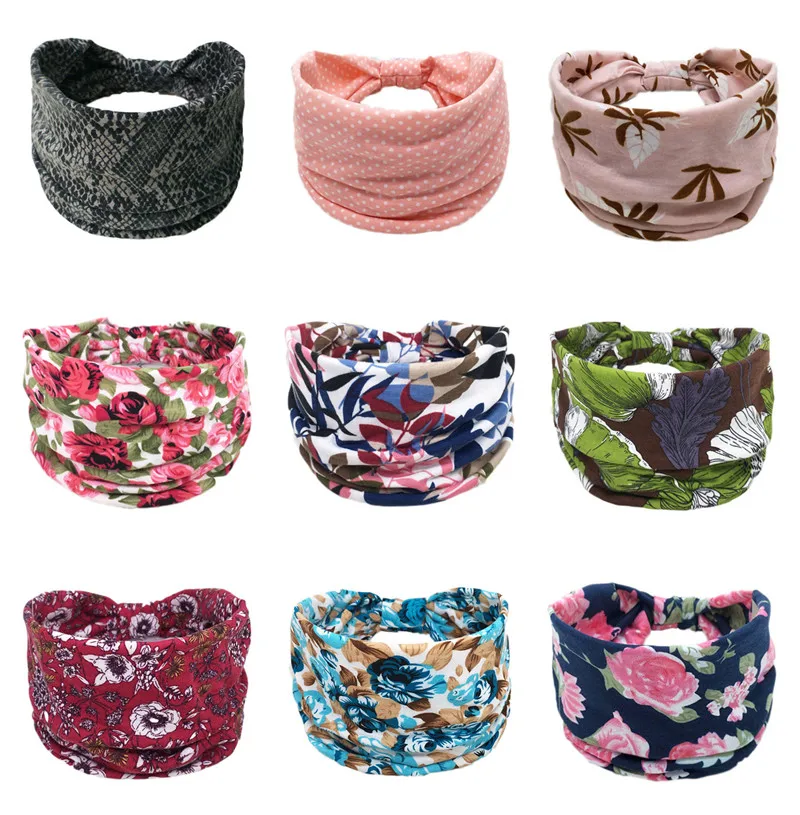 New Boho Cotton Wide Headband for Women Cashew Leopard Flower Print Turban Headwrap Knot Hairband Bandana Girls Hair Accessories large claw hair clips