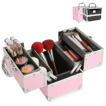 

Brushes Large Space Lipsticks Cosmetic Case Salon Makeup Organizer Waterproof PU Jewelry Storage Box With Handle Buckle Travel