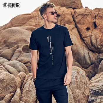 

Enjeolon New 2020 T shirt Summer Men Short Sleeved O-neck Letter Print Casual Stree Cotton TSHIRTS Male Top Tee Plus Size T8226