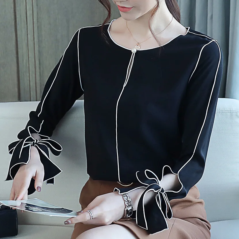 Blusas mujer de moda шифоновая летняя блузка женские топы и блузки Повседневная рубашка с длинным рукавом Офисная Женская блузка рубашка Одежда