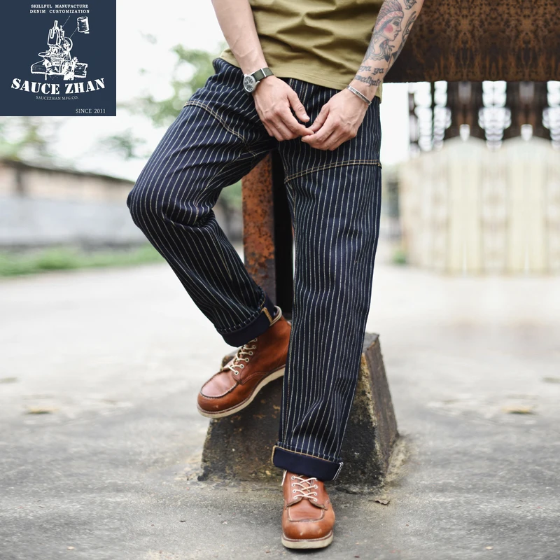 

SauceZhan Discharge Printing Jeans Overalls Jeans Selvedge Jeans Raw Denim Jeans Wabash Jeans Men Jeans Mens Jeans Brand