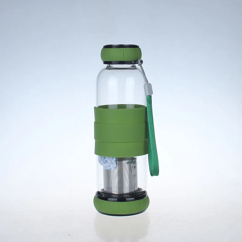 Высокая Температура устойчивый тыквы крышкой Стекло бутылка для воды с чайным впрыскивателем Творческий Подарочная кружка 420 мл WB450 - Color: Green