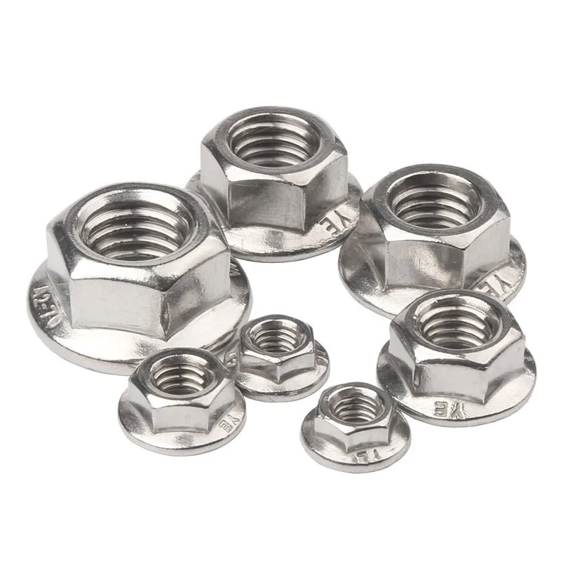 /25X M3 M4 M5 M6 M8 M10 M12 High Quality Stainless Steel Hexagon Hex Head Serrated Spinlock Flange Nut Locknut Lock Nut DIN6923
