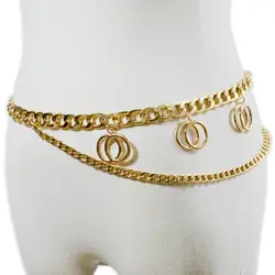 Золотое металлическое кольцо Пояс Мода Женская поясная цепочка дамские сплав двойные кольца металлическая цепочка пояс для платья
