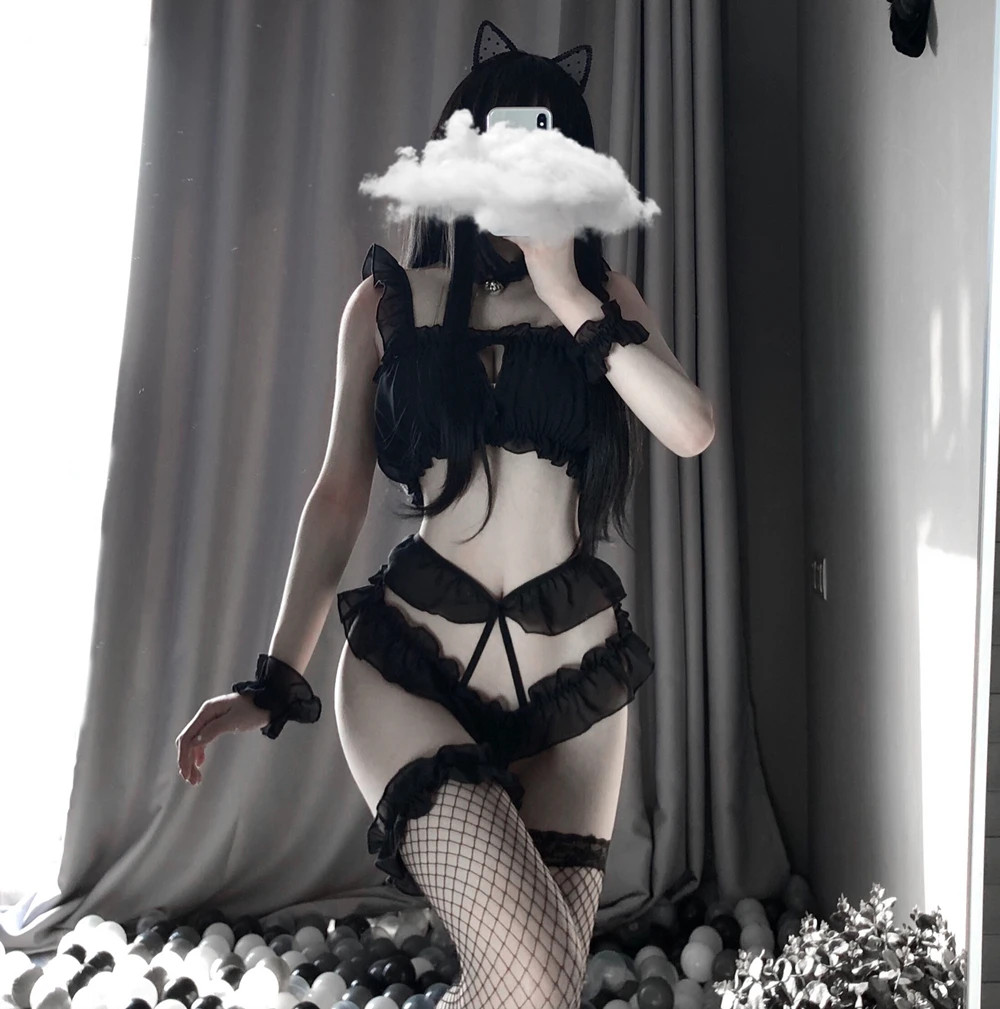 Sexy Lingerie for Women Cat Girl Lolita Costumes Erotic Set Ruffles Lace Kawaii Babydoll Soft Girl Cosplay Outfits Exotic Set