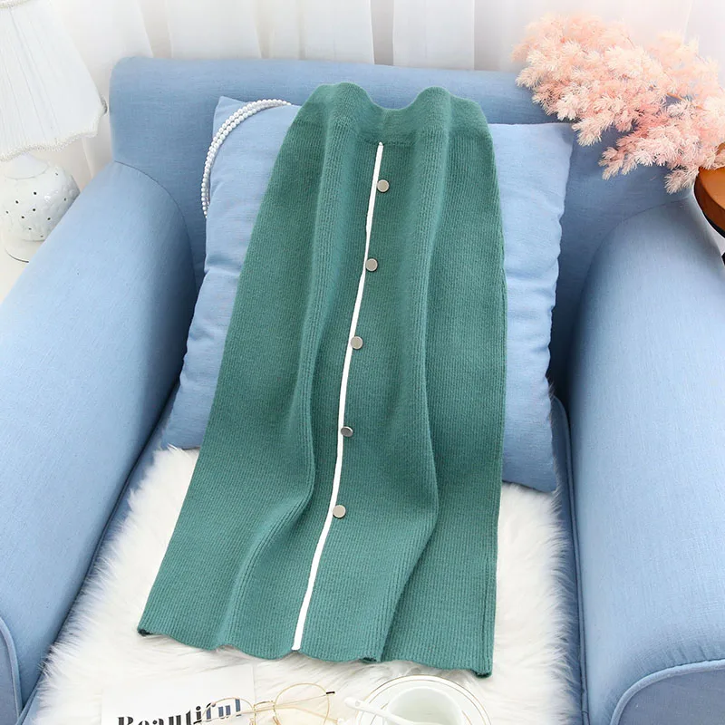 Трикотажные женские юбки длиной до колена с высокой талией, однотонные облегающие офисные женские элегантные утепленные юбки, модная верхняя одежда, высокое качество